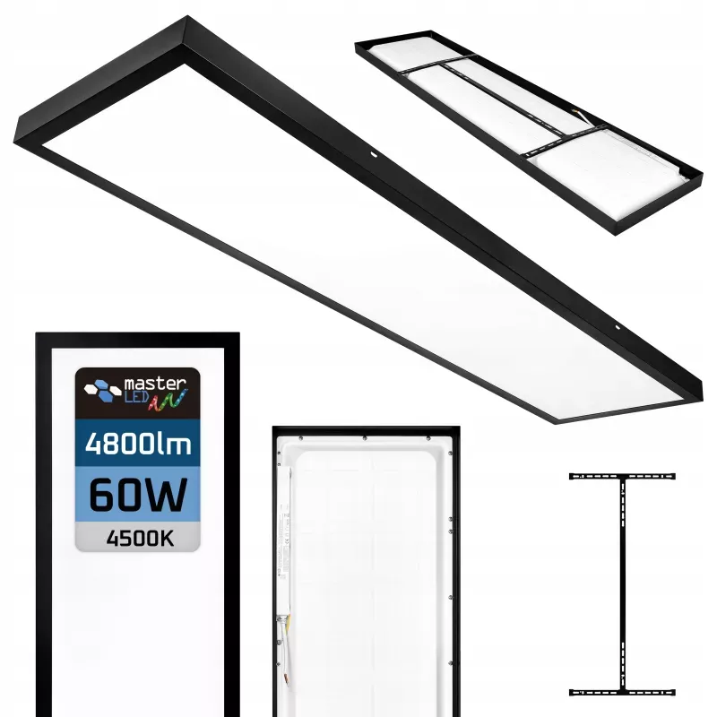 Panel LED Lampa Sufitowa Plafon Natynkowy 60W 120x30cm 6600lm czarny-5904703002376