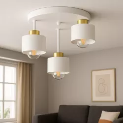 Lampa sufitowa wisząca kinkiet żyrandol LED 3x E27 oprawa biały złoty-5904703010821