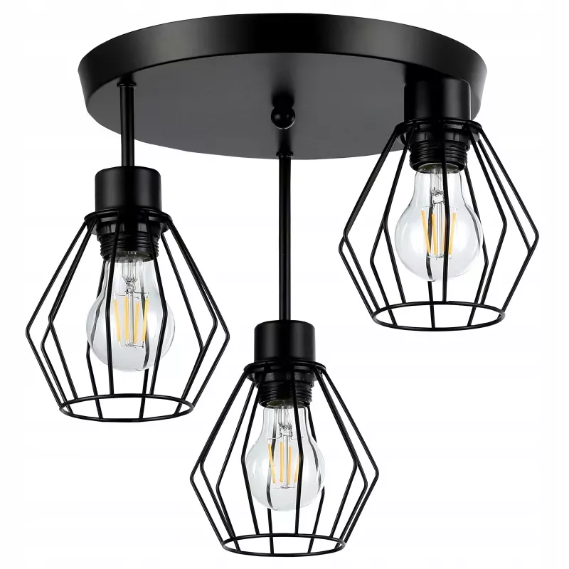 Lampa sufitowa wisząca kinkiet żyrandol 3x E27 oprawa LOFT czarna-5904703010449