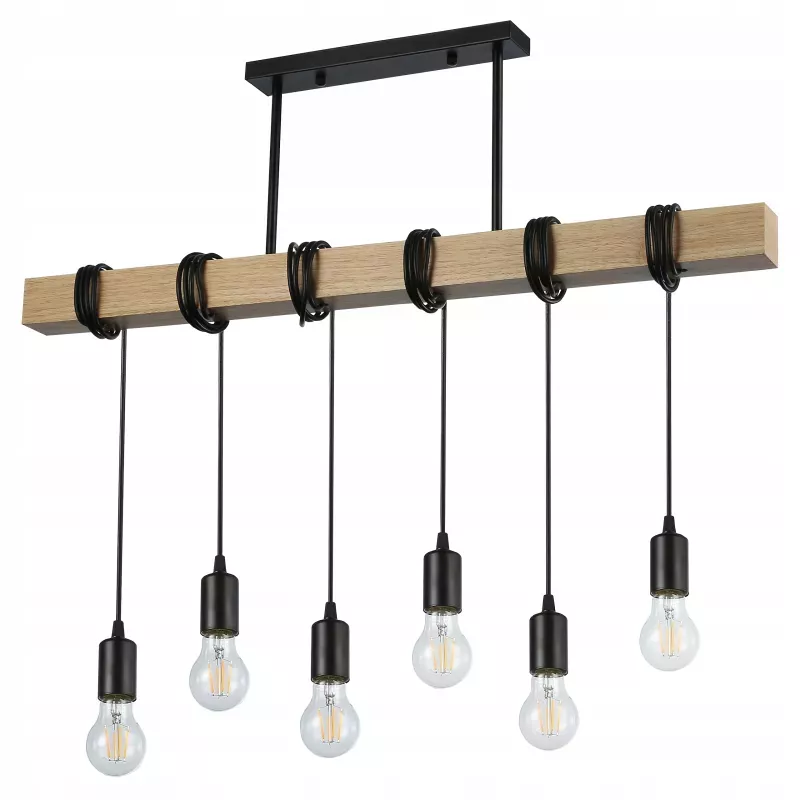 Lampa sufitowa wisząca żyrandol oprawa LED 6xE27 LOFT drewniana nad blat-5904703010234