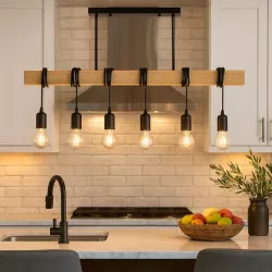 Lampa sufitowa wisząca żyrandol oprawa LED 6xE27 LOFT drewniana nad blat-5904703010234