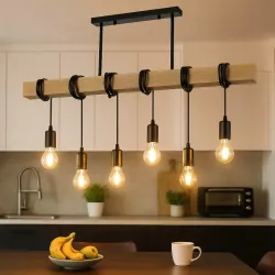 Lampa sufitowa wisząca żyrandol oprawa LED 6xE27 LOFT drewniana nad blat-5904703010234