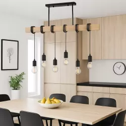 Lampa sufitowa wisząca żyrandol oprawa LED 6xE27 LOFT drewniana nad blat-5904703010234