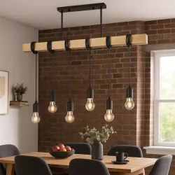 Lampa sufitowa wisząca żyrandol oprawa LED 6xE27 LOFT drewniana nad blat-5904703010234