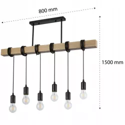 Lampa sufitowa wisząca żyrandol oprawa LED 6xE27 LOFT drewniana nad blat-5904703010234