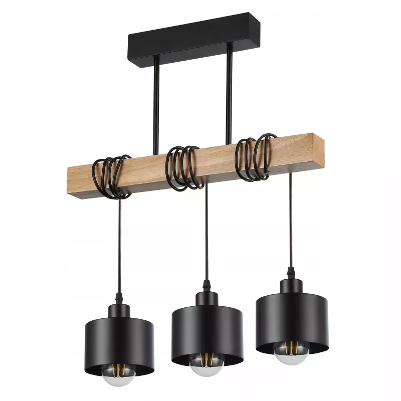 Lampa sufitowa wisząca żyrandol LED 3x E27 oprawa LOFT DREWNO drewniana dąb-5904703010999