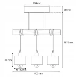 Lampa sufitowa wisząca żyrandol LED 3x E27 oprawa LOFT DREWNO drewniana dąb-5904703010999