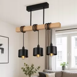Lampa sufitowa wisząca żyrandol LED 3x E27 oprawa LOFT DREWNO drewniana dąb-5904703010999