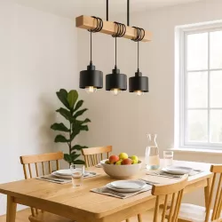 Lampa sufitowa wisząca żyrandol LED 3x E27 oprawa LOFT DREWNO drewniana dąb-5904703010999