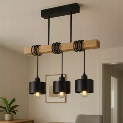 Lampa sufitowa wisząca żyrandol LED 3x E27 oprawa LOFT DREWNO drewniana dąb-5904703010999