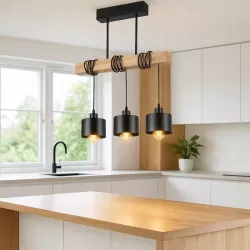Lampa sufitowa wisząca żyrandol LED 3x E27 oprawa LOFT DREWNO drewniana dąb-5904703010999