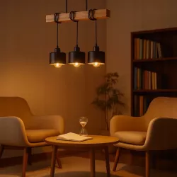 Lampa sufitowa wisząca żyrandol LED 3x E27 oprawa LOFT DREWNO drewniana dąb-5904703010999