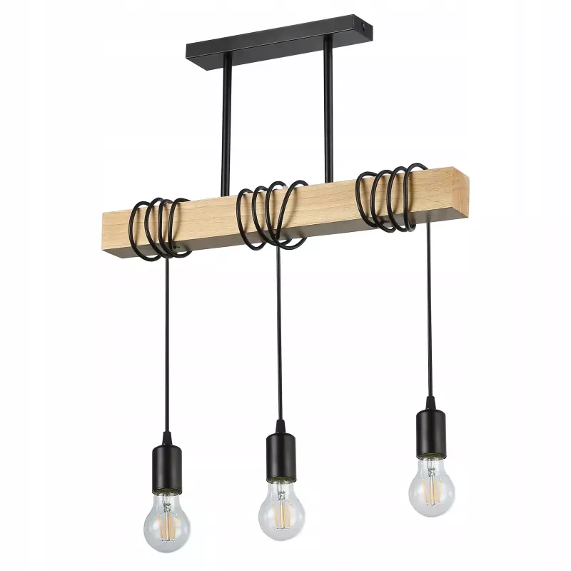 Lampa sufitowa wisząca żyrandol LED 3x E27 oprawa LOFT drewniana dąb-5903002038475