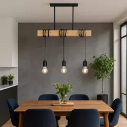 Lampa sufitowa wisząca żyrandol LED 3x E27 oprawa LOFT drewniana dąb-5903002038475