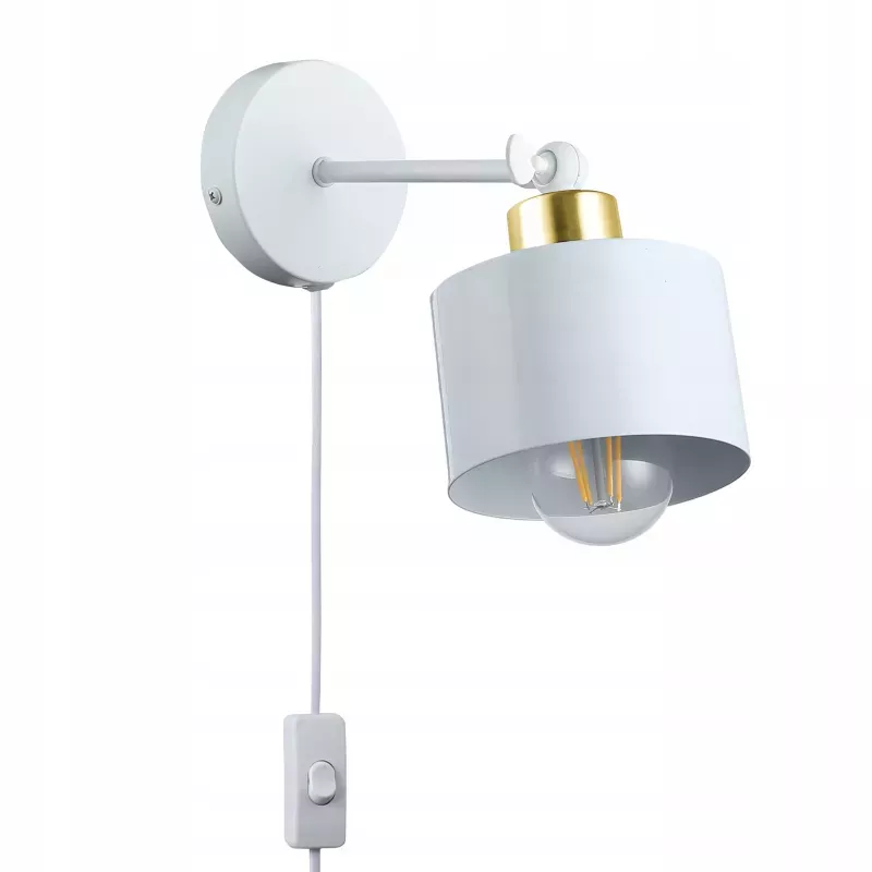 Kinkiet ścienny lampa wewnętrzna ścienna E27 LED biały złoty włącznik-5903002038505