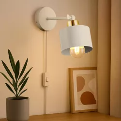 Kinkiet ścienny lampa wewnętrzna ścienna E27 LED biały złoty włącznik-5903002038505