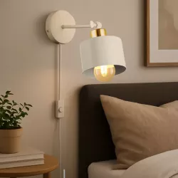 Kinkiet ścienny lampa wewnętrzna ścienna E27 LED biały złoty włącznik-5903002038505