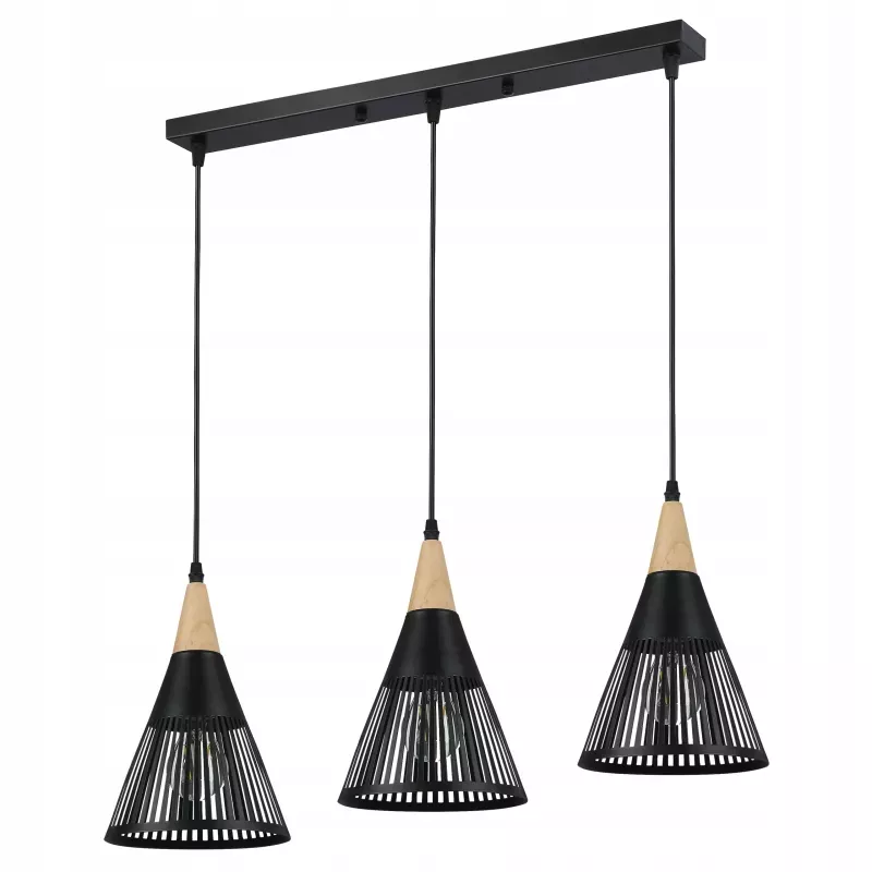 Lampa sufitowa wisząca żyrandol LED 3x E27 oprawa LOFT Drewniana-5904703015253