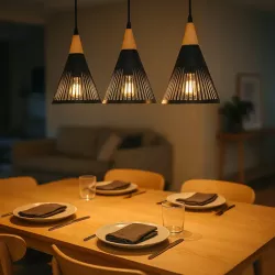 Lampa sufitowa wisząca żyrandol LED 3x E27 oprawa LOFT Drewniana-5904703015253