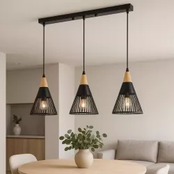 Lampa sufitowa wisząca żyrandol LED 3x E27 oprawa LOFT Drewniana-5904703015253