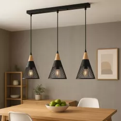 Lampa sufitowa wisząca żyrandol LED 3x E27 oprawa LOFT Drewniana-5904703015253