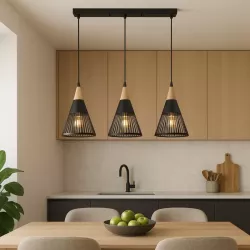 Lampa sufitowa wisząca żyrandol LED 3x E27 oprawa LOFT Drewniana-5904703015253