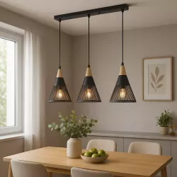 Lampa sufitowa wisząca żyrandol LED 3x E27 oprawa LOFT Drewniana-5904703015253