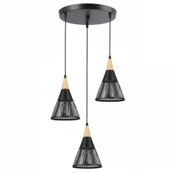 LAMPA WISZĄCA SUFITOWA 3x E27 ŻYRANDOL LOFT NOWOCZESNA STOŻEK drewno-5904703015260