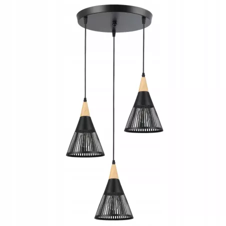 LAMPA WISZĄCA SUFITOWA 3x E27 ŻYRANDOL LOFT NOWOCZESNA STOŻEK drewno-5904703015260