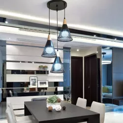 LAMPA WISZĄCA SUFITOWA 3x E27 ŻYRANDOL LOFT NOWOCZESNA STOŻEK drewno-5904703015260
