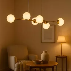 Lampa sufitowa wisząca żyrandol 6xE27 szklana kula LOFT 90cm złoty biały-5904703015314
