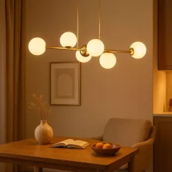 Lampa sufitowa wisząca żyrandol 6xE27 szklana kula LOFT 90cm złoty biały-5904703015314