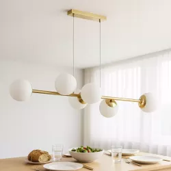 Lampa sufitowa wisząca żyrandol 6xE27 szklana kula LOFT 90cm złoty biały-5904703015314