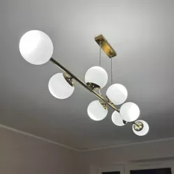 Lampa sufitowa wisząca żyrandol szklana kula 8xE27 LOFT 120cm złota biała-5904703015338