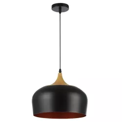 LAMPA WISZĄCA SUFITOWA E27 ŻYRANDOL LOFT NOWOCZESNA CZARNA+ZŁOTA drewno-5904703016380