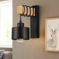 Kinkiet ścienny ruchomy E27 lampa wewnętrzna ścienna DREWNO LED czarny-5904703016441