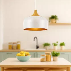 LAMPA WISZĄCA SUFITOWA E27 ŻYRANDOL LOFT NOWOCZESNA biała ZŁOTA drewno-5904703016533