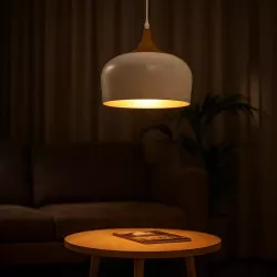 LAMPA WISZĄCA SUFITOWA E27 ŻYRANDOL LOFT NOWOCZESNA biała ZŁOTA drewno-5904703016533