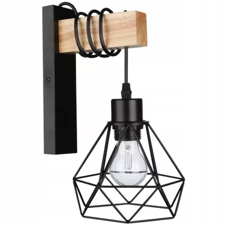 Kinkiet ścienny wiszący E27 lampa DREWNO wewnętrzna ścienna LED czarny-5904703018421