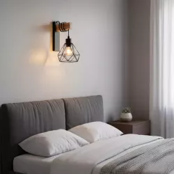 Kinkiet ścienny wiszący E27 lampa DREWNO wewnętrzna ścienna LED czarny-5904703018421