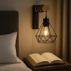 Kinkiet ścienny wiszący E27 lampa DREWNO wewnętrzna ścienna LED czarny-5904703018421