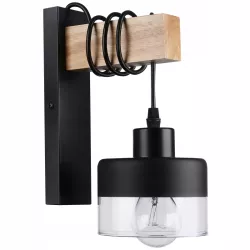 Kinkiet ścienny wiszący E27 lampa DREWNO wewnętrzna ścienna LED szklany-5904703018537