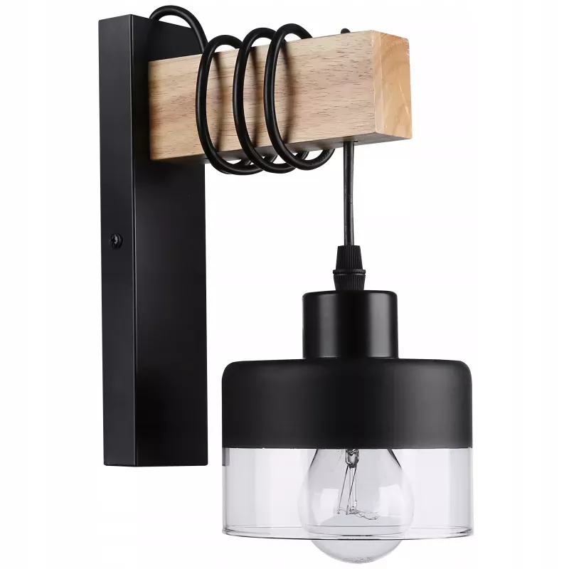 Kinkiet ścienny wiszący E27 lampa DREWNO wewnętrzna ścienna LED szklany-5904703018537