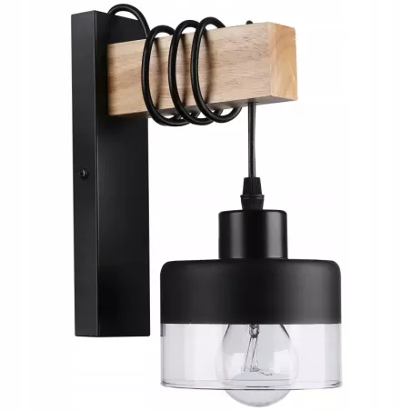 Kinkiet ścienny wiszący E27 lampa DREWNO wewnętrzna ścienna LED szklany-5904703018537