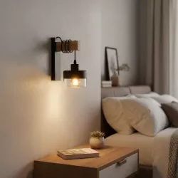 Kinkiet ścienny wiszący E27 lampa DREWNO wewnętrzna ścienna LED szklany-5904703018537