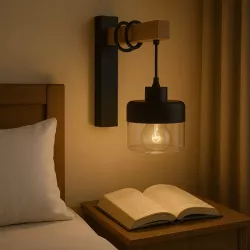 Kinkiet ścienny wiszący E27 lampa DREWNO wewnętrzna ścienna LED szklany-5904703018537