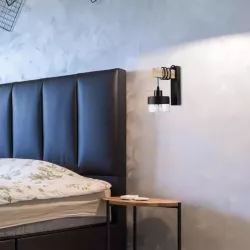 Kinkiet ścienny wiszący E27 lampa DREWNO wewnętrzna ścienna LED szklany-5904703018537