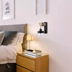 Kinkiet ścienny wiszący E27 lampa DREWNO wewnętrzna ścienna LED szklany-5904703018537