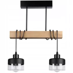 Lampa sufitowa wisząca żyrandol LED 2x E27 oprawa LOFT Drewniana szklana-5904703018469