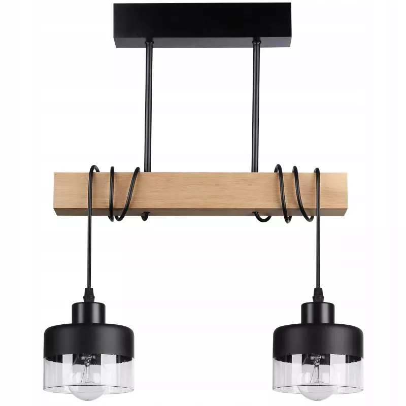 Lampa sufitowa wisząca żyrandol LED 2x E27 oprawa LOFT Drewniana szklana-5904703018469